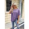 HNXC Spring Summer Solid-color Round-neck Loose Short-sleeved T-shirt Top for Women