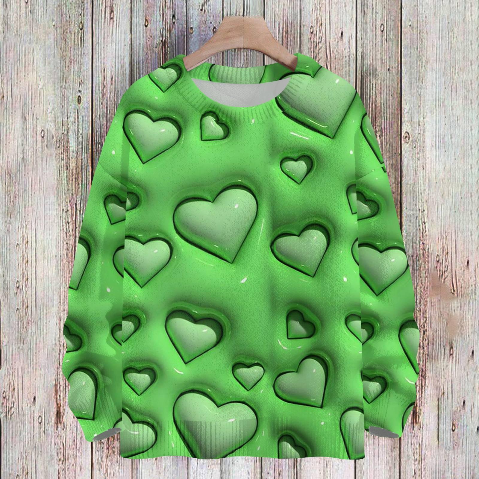 

Жіночий спортивний в язаний светр на День Святого Валентина Мила сорочка Пуловер з круглим вирізом XL зелений