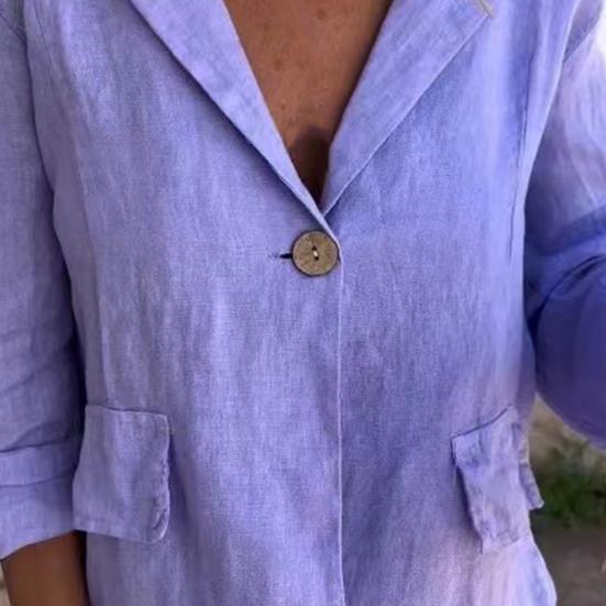 Coat Lapel Long Sleeve Flap Pockets Suit Jacket Solid Color One Button Loose Work