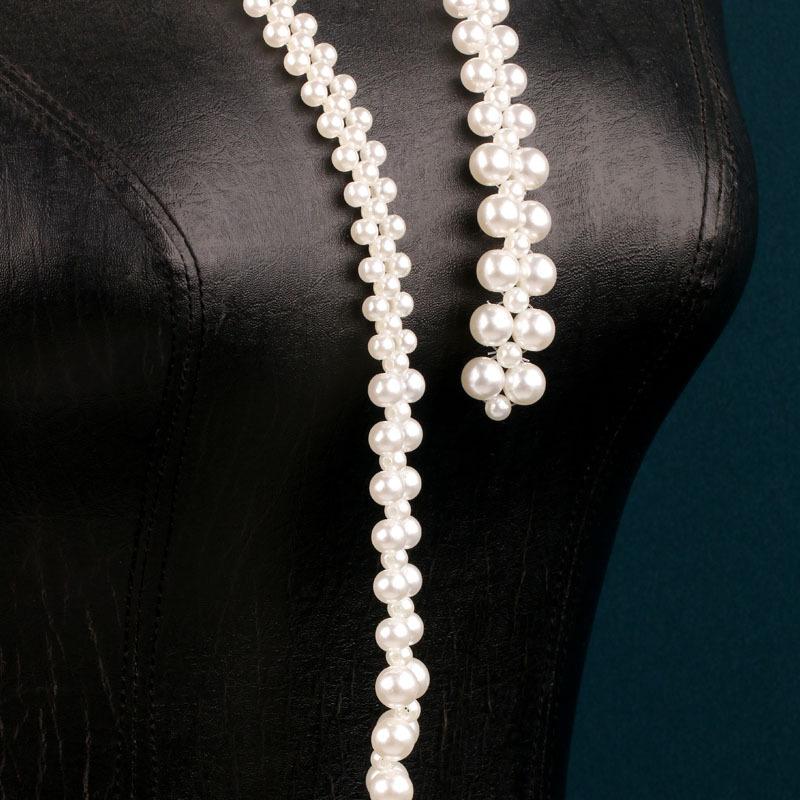 New Original Faux Pearl Long Necklace Women Elegant Dress Sweater Chain Multi Wear Design Creative Tie Shape Fashion Jewelry