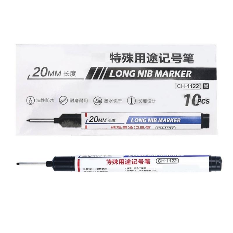 

10 Pcs Oil-Based Marker Pen 20mm Marker Pen Deep Hole Marker Pen Long Nib Marker Quick-drying Carpenter Marker чёрный