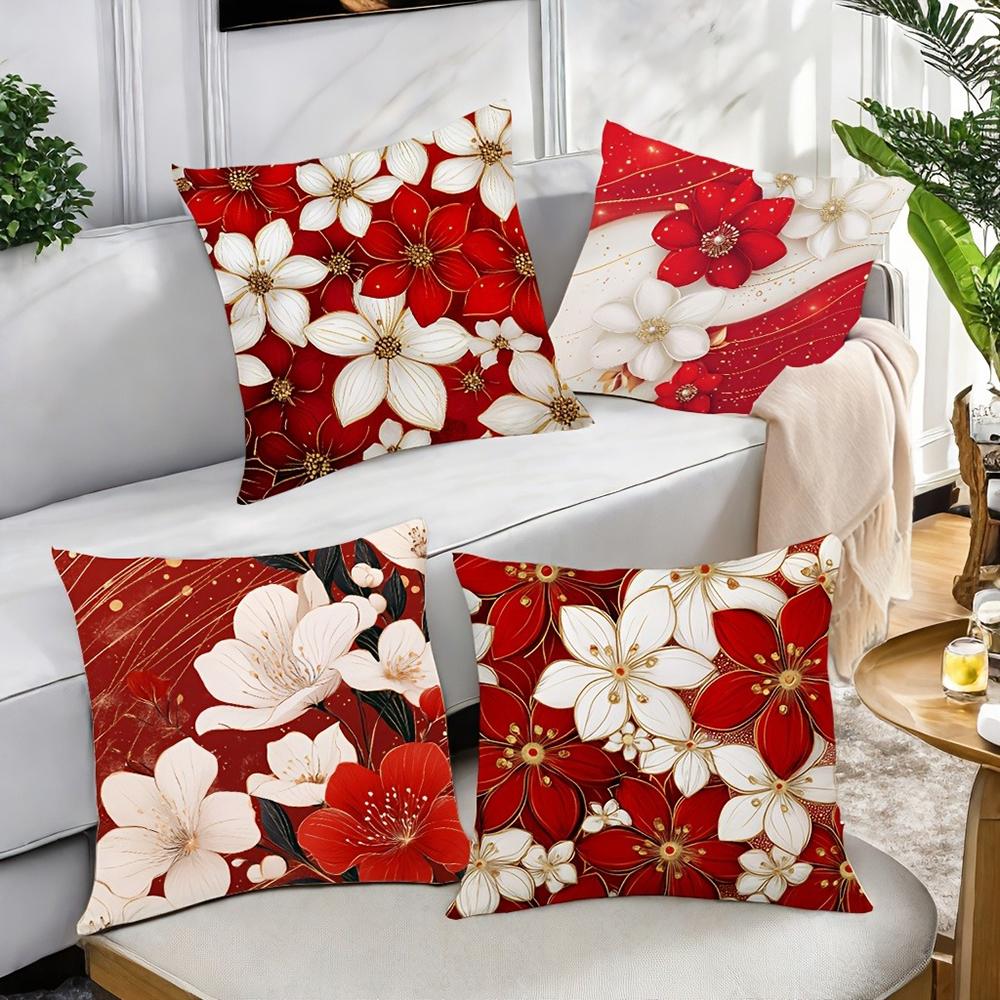 Modern Floral Pillowcase With Red And White Flowersbedroom Sofa Decorative Cushion Cover With Zipper Soft Cushion Cover
