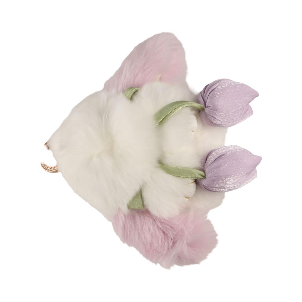 Fluffy Cute Bunny Pendant Tulips Plush Rabbit Key Ring Kawaii Rabbit Fur Keychain Couple Pendant