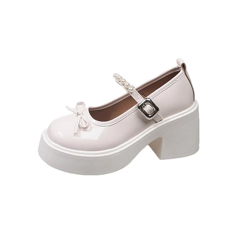 

Fashion Ladies Shoes 2025 Platform Women s High Heels Round Toe Autumn Pumps Women Chunky Heel Mary Janes Shoes Woman Dress Lolita Shoes 35