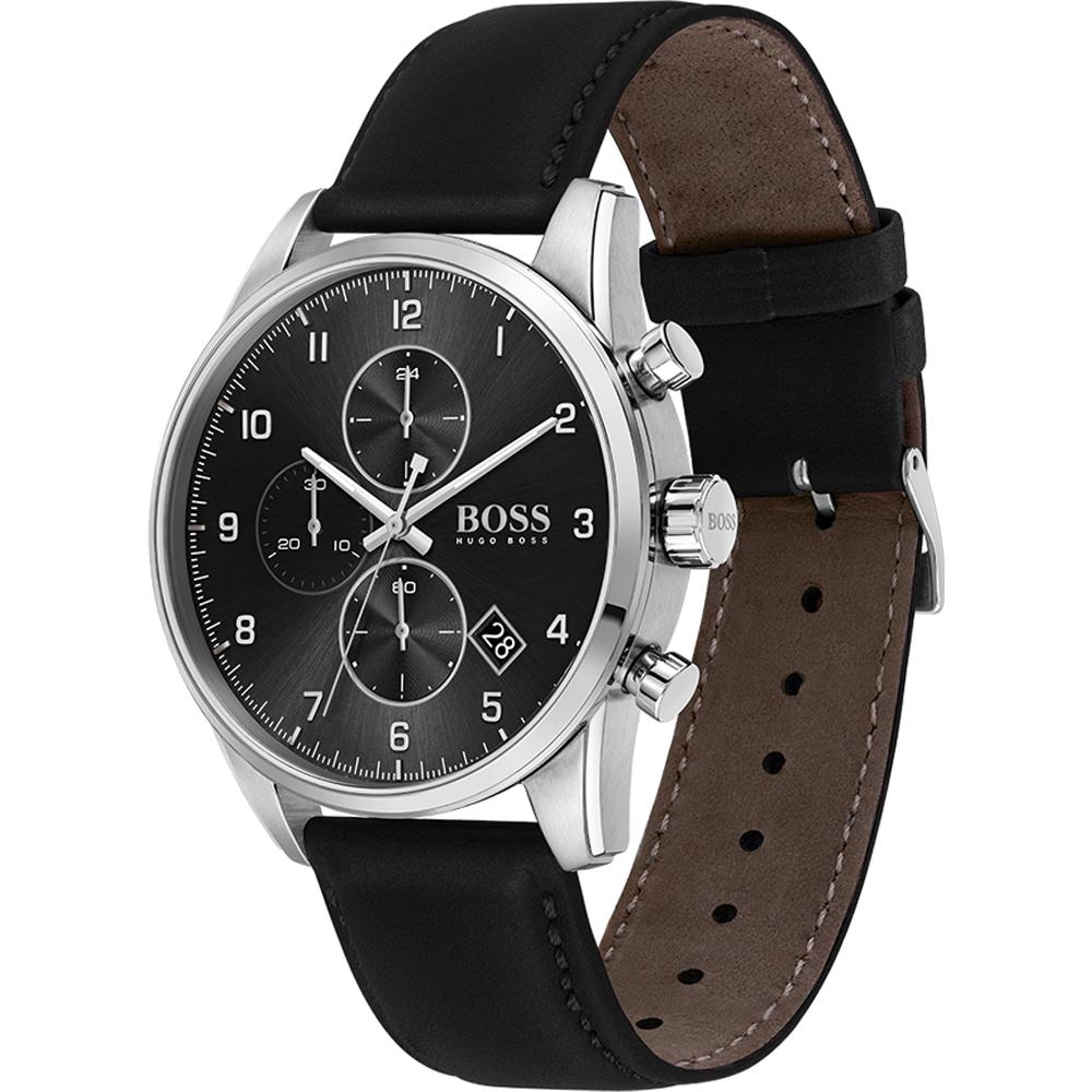 BOSS Skymaster Black Leather Strap Men's Quartz Chronograph Watch 1513782