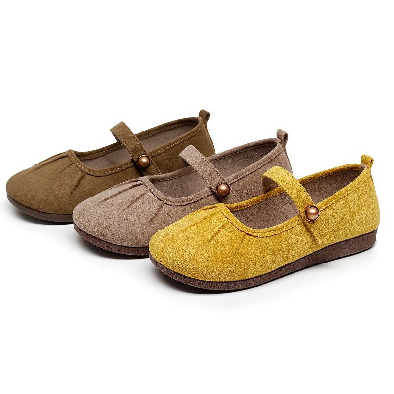 Spring and summer soft bottom round head one pedal gentle shallow mouth French flat bottom wrinkled single shoes round head non-slip soft sole ca
