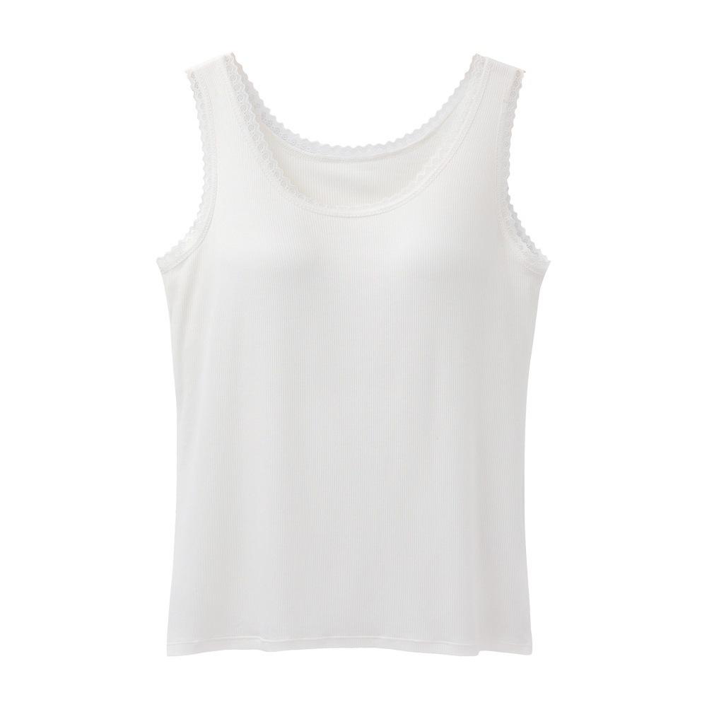 Integrated bra vest with chest pad, women's outer wear, breathable base, anti-light collection, sub-breasts, wide shoulder vest, lace edge