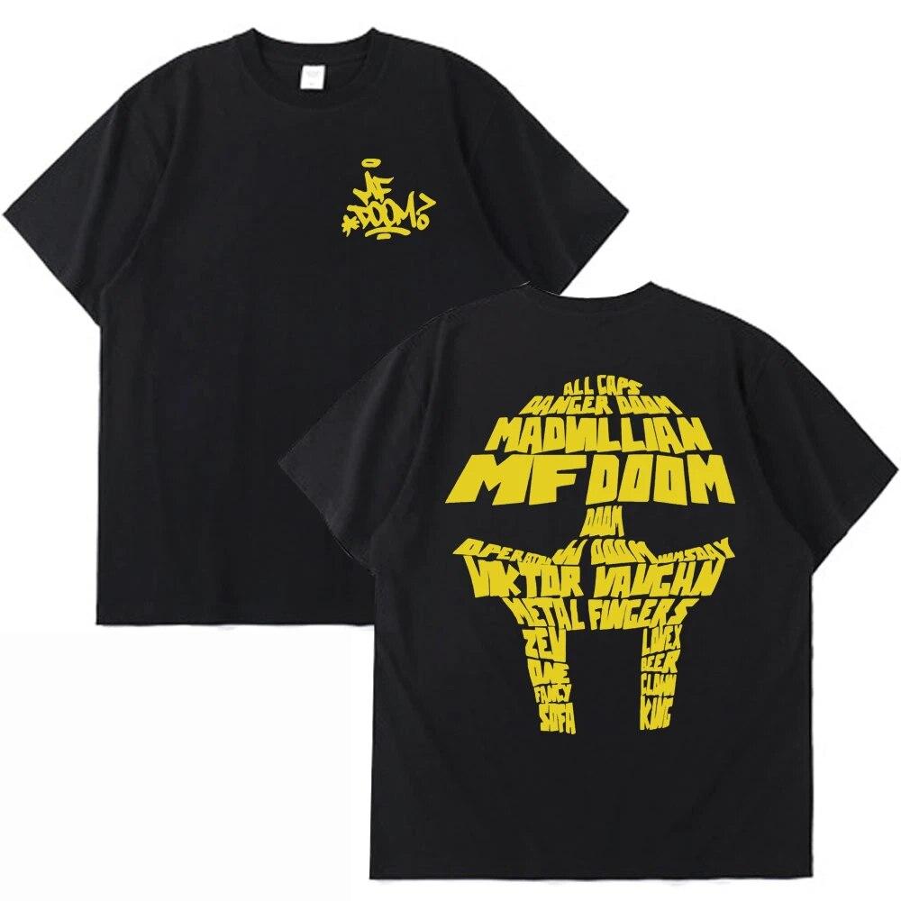 

Футболка MF Doom Madvillain с металлическим лицом, футболка MF Mask сзади и спереди, женская футболка в стиле панк, хип-хоп, с короткими рукавами, унисекс, женская футболка L