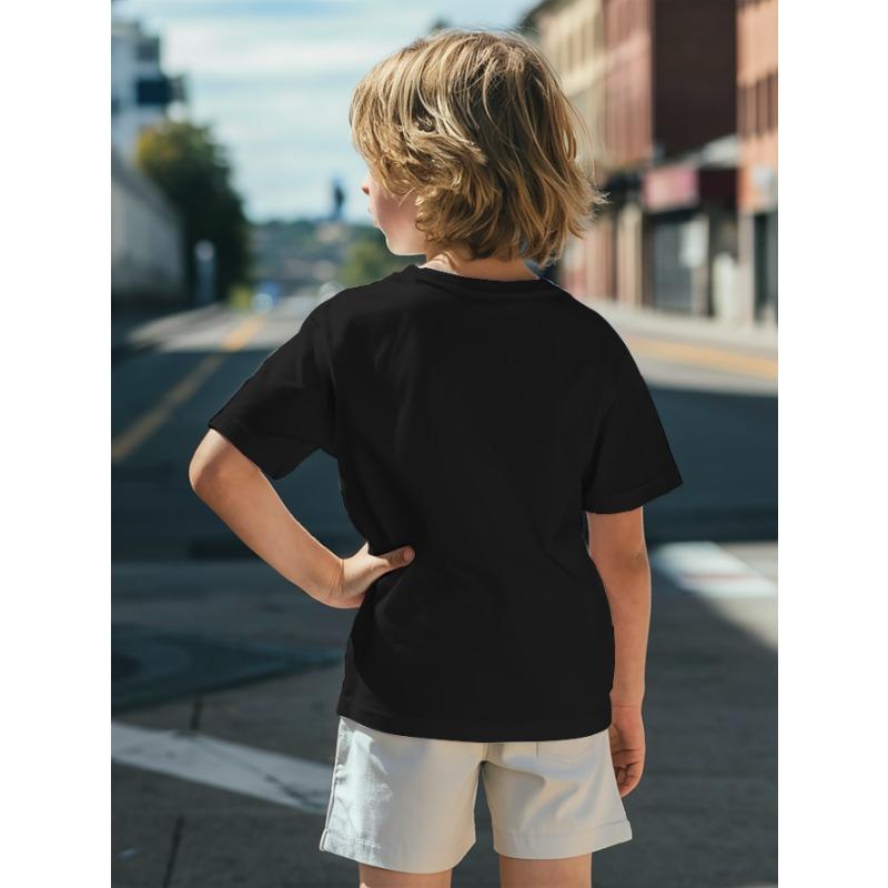 European Size Boys Round-neck Short-sleeved T-shirt with Black Rabbit Pattern Print