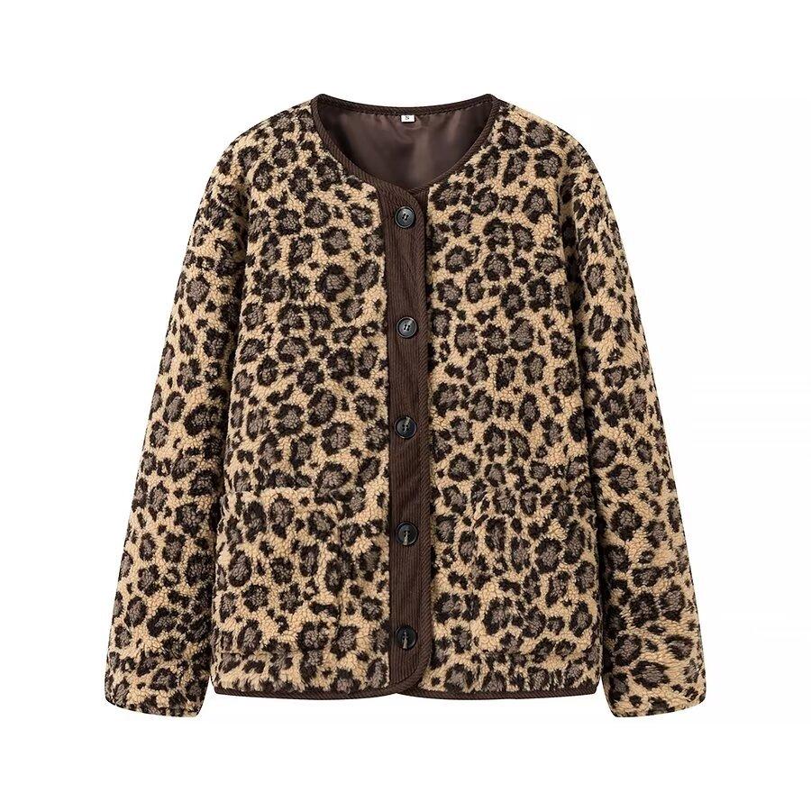 DAFIFY Damenmode Lässig Leopardenmuster Herbst Winter Langarm V-Ausschnitt Jacken & Mäntel