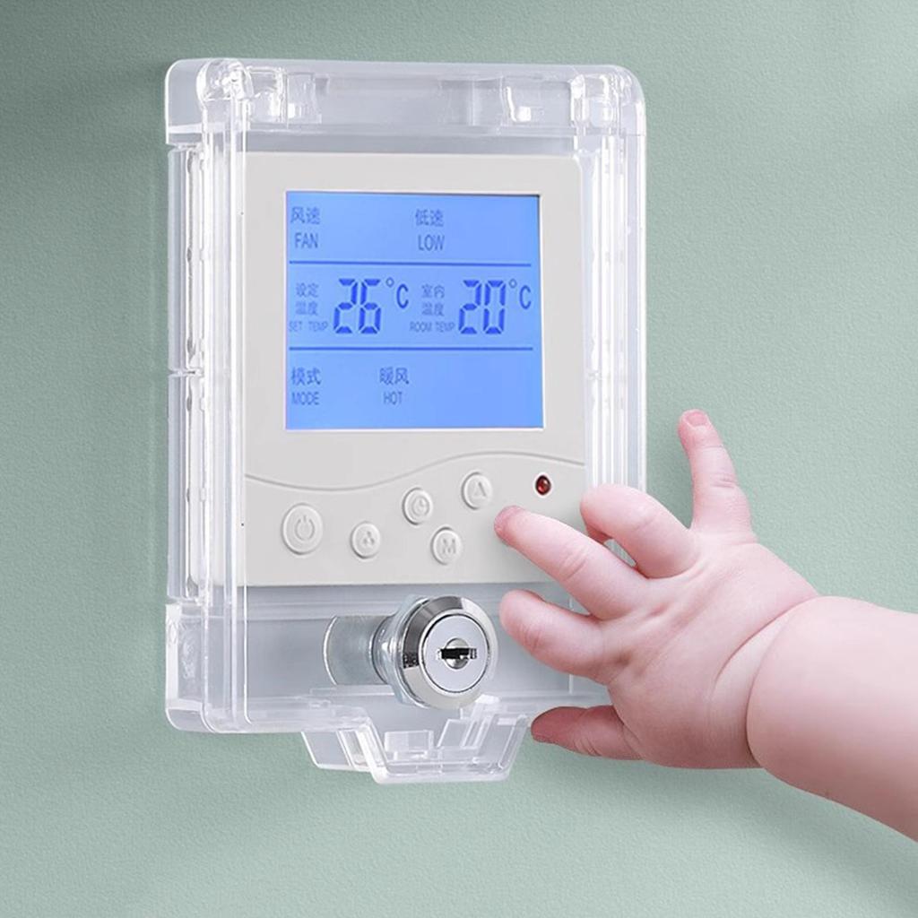 1Set Baby Proof Central Air Switchs Cover Lockable Transparent Protective Cover Plastic Safety Protective Cover With Lock Panel