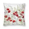 Red Poppy Field Square Pillowcase Polyester Linen Velvet Printed Zip Decor Pillow Case Bed Cushion Case