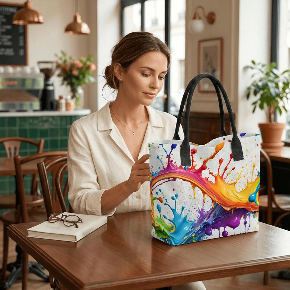 Colorful Paint Splash Tote Bag for Women Large Canvas Shoulder Bag for Daily Use