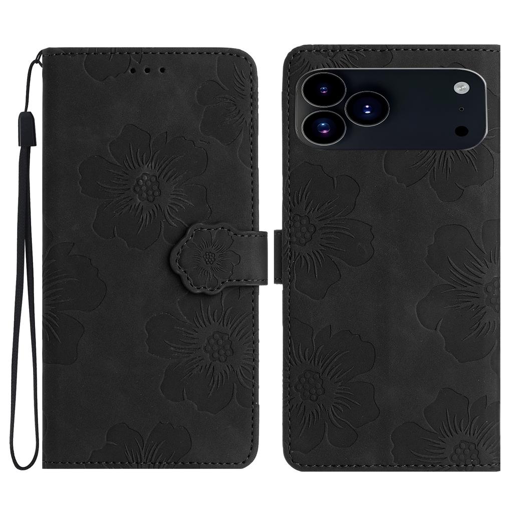 For iPhone 17 Pro Max Case Flower Design Leather Wallet Phone Cover with Wrist Strap