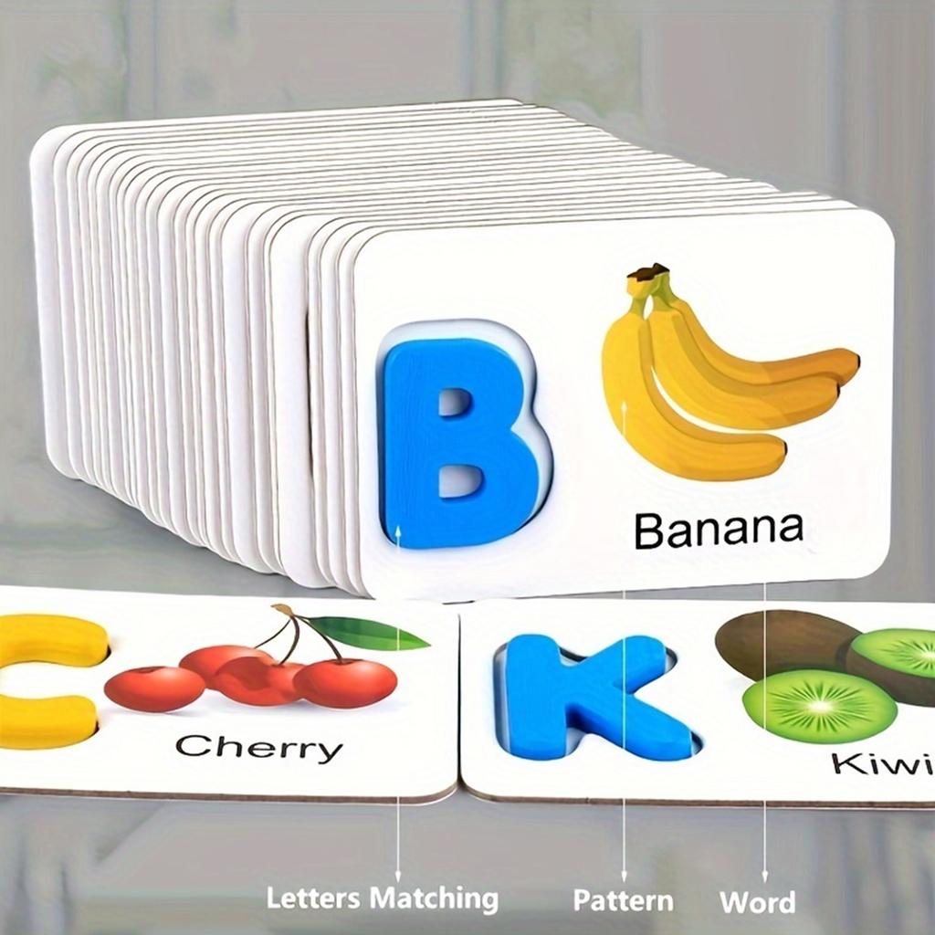 Hölzerne Alphabet-Karteikarten für Kinder, Lernspielzeug, perfektes Vorschulgeschenk und Lernspiel für Kinder.