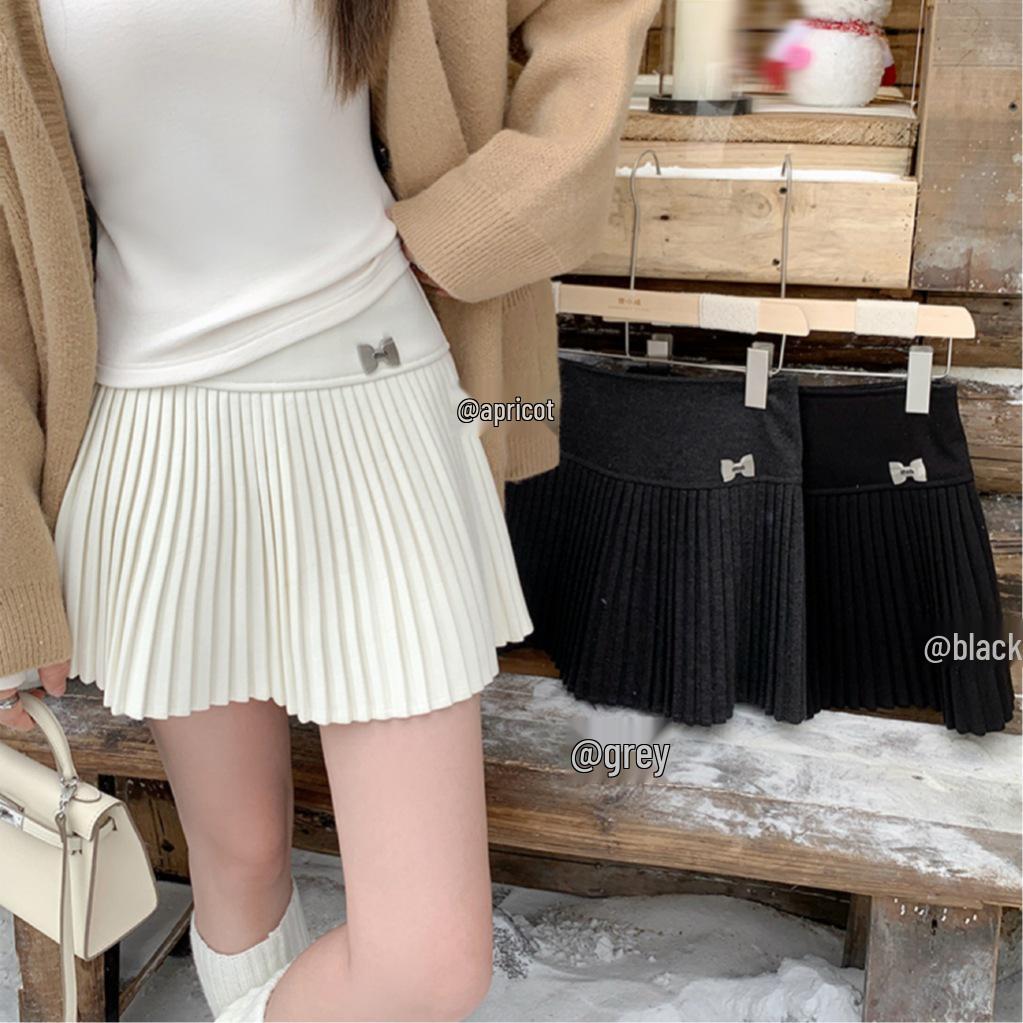 Women's A-line High Waist Pleated Woolen Skirt - Spring/Autumn 2025 College Style