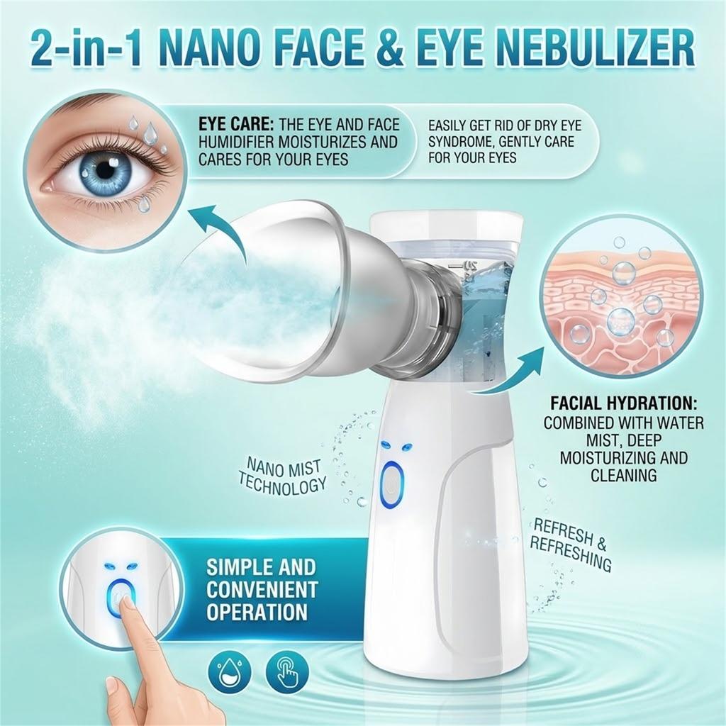 Handheld Facial Nano Mister Portable Hydrating Humidifier,Multifunctional Eye & Face Manual Steamer,Skin Moisturizing Care Devic