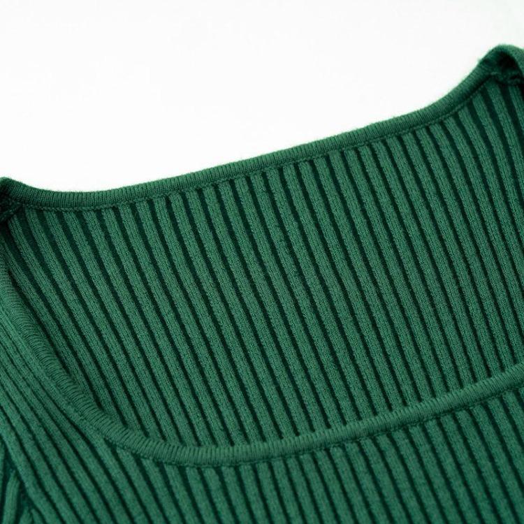 Dámské elegantní jednobarevné vlněné pletené zavinovací šaty dlouhé hýždě čtvercový výstřih podzim zima