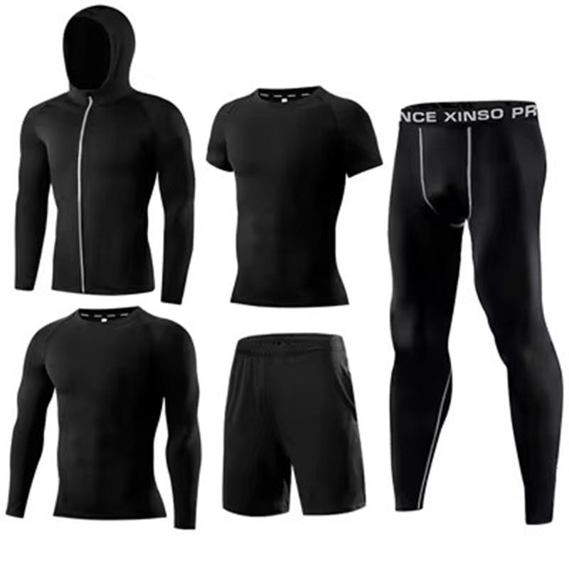 Men's 5pcs Sets Boxing Suit Rashguard Male Kit MMA Compression Clothing Men Long-sleeved T-shirt+leggings Tracksuit Sport Suit