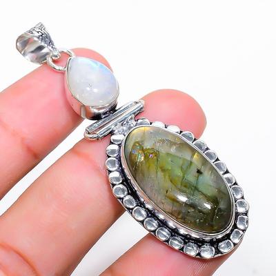 Labradorit handgefertigter Edelstein 925 Sterling Silber Schmuck Anhänger 2,60" Y2S68