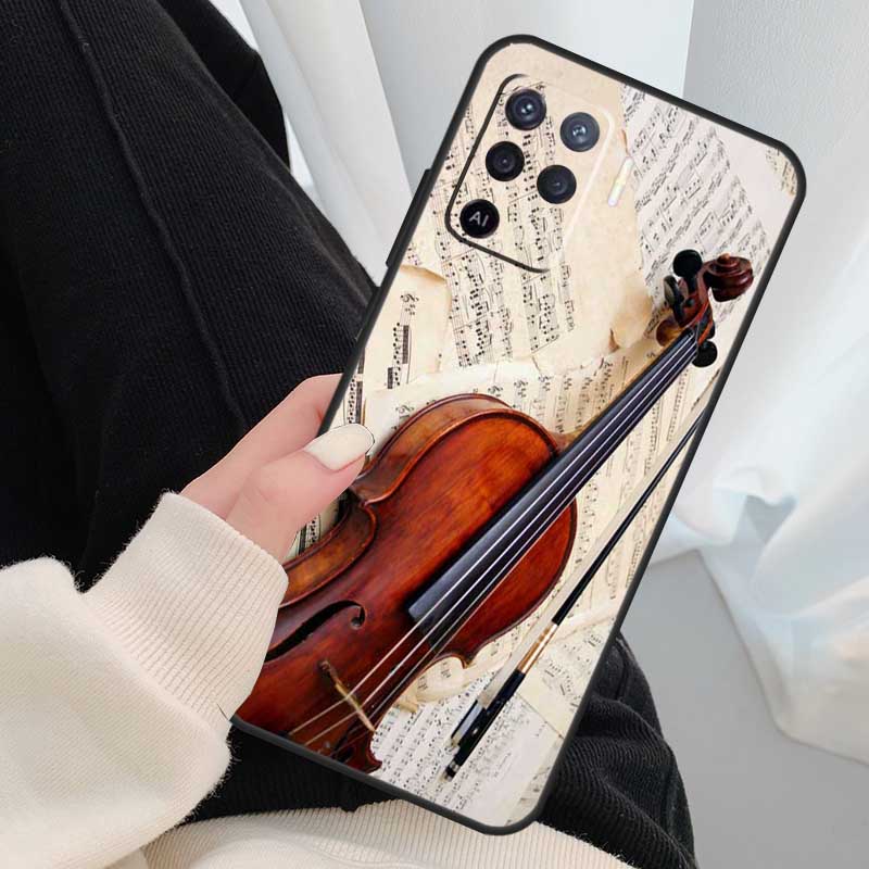 Elegant Violins Bow Sheet Music Case For Oppo A18 A38 A58 A78 A98 A80 A60 A40 A96 A76 A16 A94 A74 A54 A15 A17 A57 A77 A5 Pro