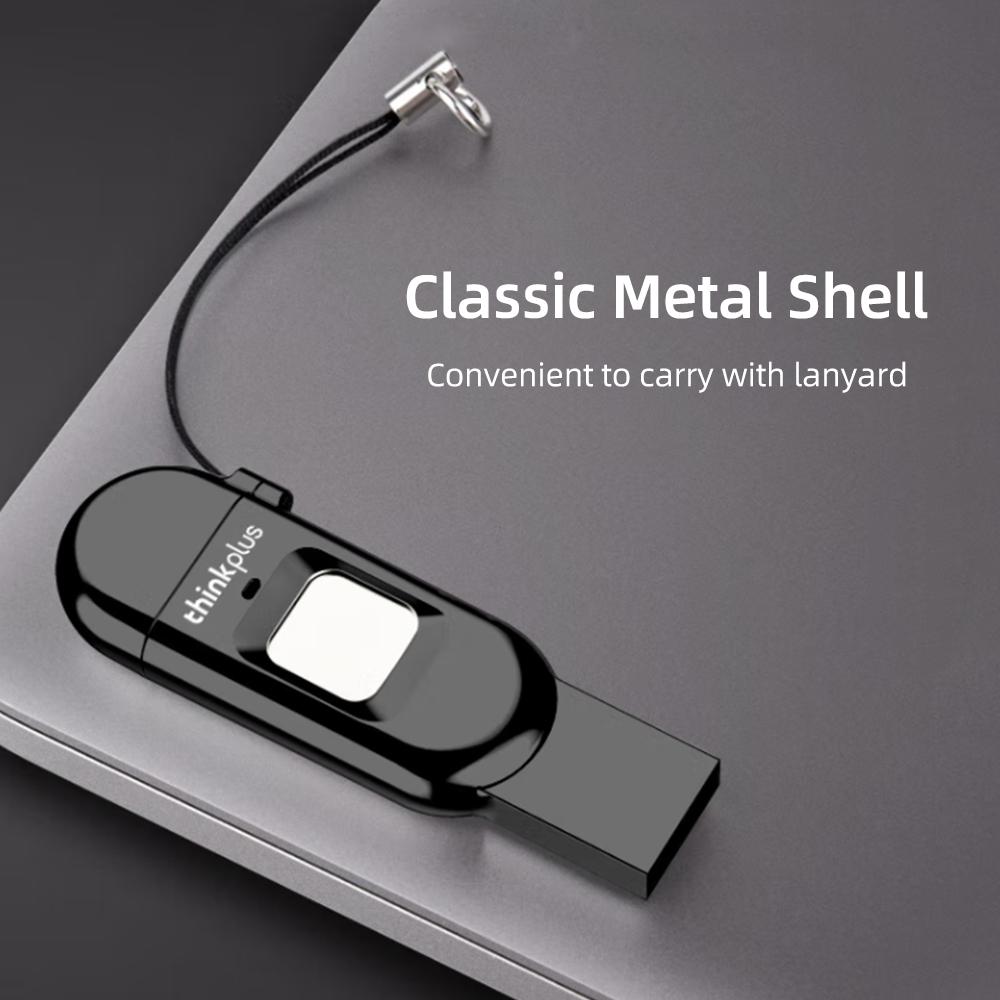 Lenovo ThinkPlus Fingerprint Encrypted USB Drive Dual Interface Type C USB 3.0 for Phone Tablet PC Office