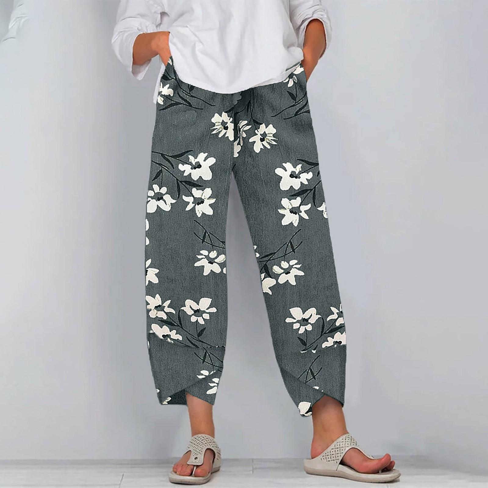 Women s Summer Fashion Cotton Linen Pants Pocket Baggy Casual Pants S