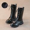Autumn Winter Cool Baby Girls Warm Square Heel Round Toe Casual Lace-Up Comfortable Kids Black Mid Boots