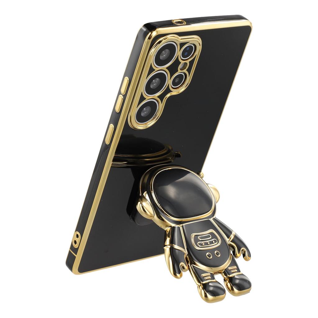 For Samsung Galaxy S24 Ultra Case Electroplating Soft TPU Phone Cover with Astronaut Hidden Kickstand