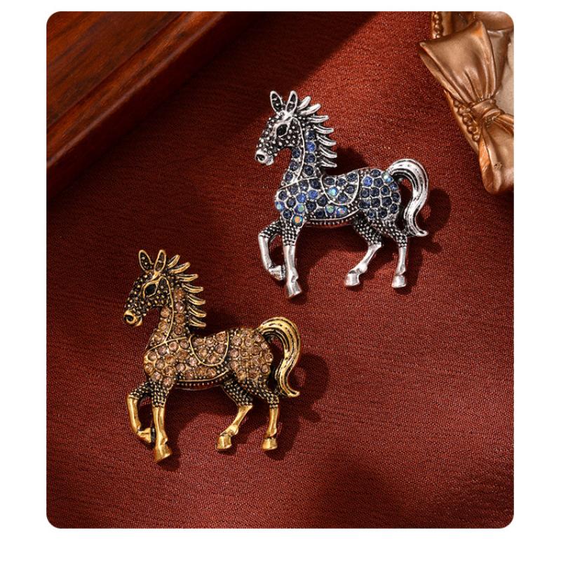 Classic Rhinestone Horse Brooches For Women Zodiac Animal Lapel Pins Casual Party Accessories New Year Gifts Friends