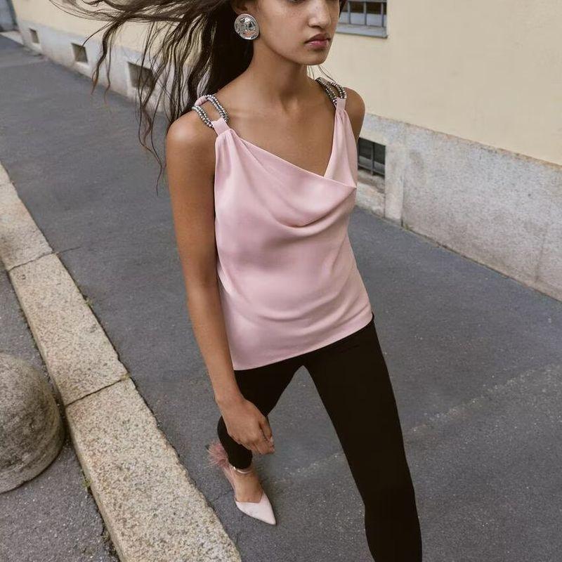 Za Export New Arrival Women's Clothing ZR Fashion Style Fashionable All-Match Beaded Silk Satin Texture Tops 5029211