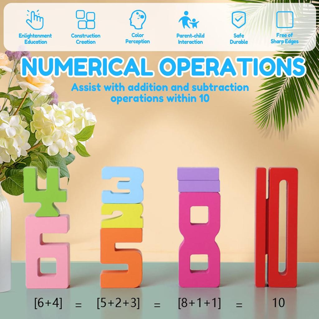 Wooden Number Building Blocks Montessori Number Stacking Blocks Puzzle Balance Competition Toy, Educational Gift for Toddler
