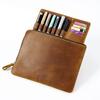 Fromthenon Cowhide Zipper Pen Bag Vintage Multiple Pen Case Large Capacity Removable Writing Case Stationery Storage Bag Quality