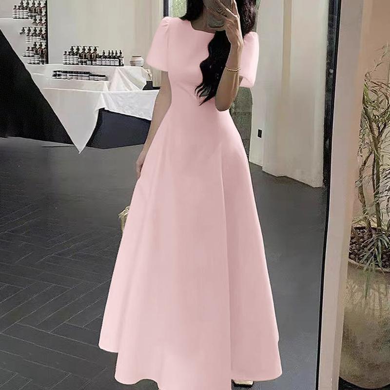 ZANZEA Women Elegant Round Neck Casual Short Sleeve Long Dress