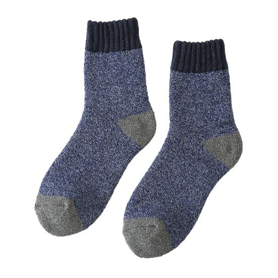 Men Thickened Wool Socks Color-Block Winter Ribbed Terry Socks Breathable Warm Casual Crew Socks for Daily Errands Workout Outdoor Sports