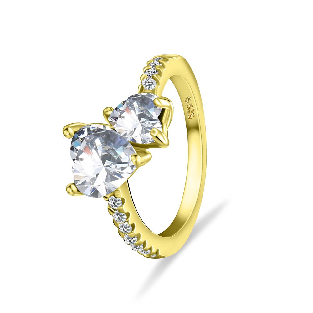 Vergoldeter Herzring, 2 klare Zirkonia-Herzsteine mit Pavé-Akzentband, Elegantes romantisches Schmuckgeschenk für sie & Valentinstag 9 beige