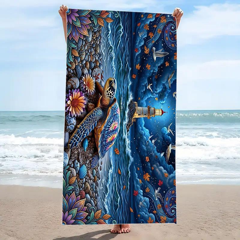 Colorful Sea Turtle Print Beach Towel, Large Soft Quick Dry Towel for Beach Camping Swimming