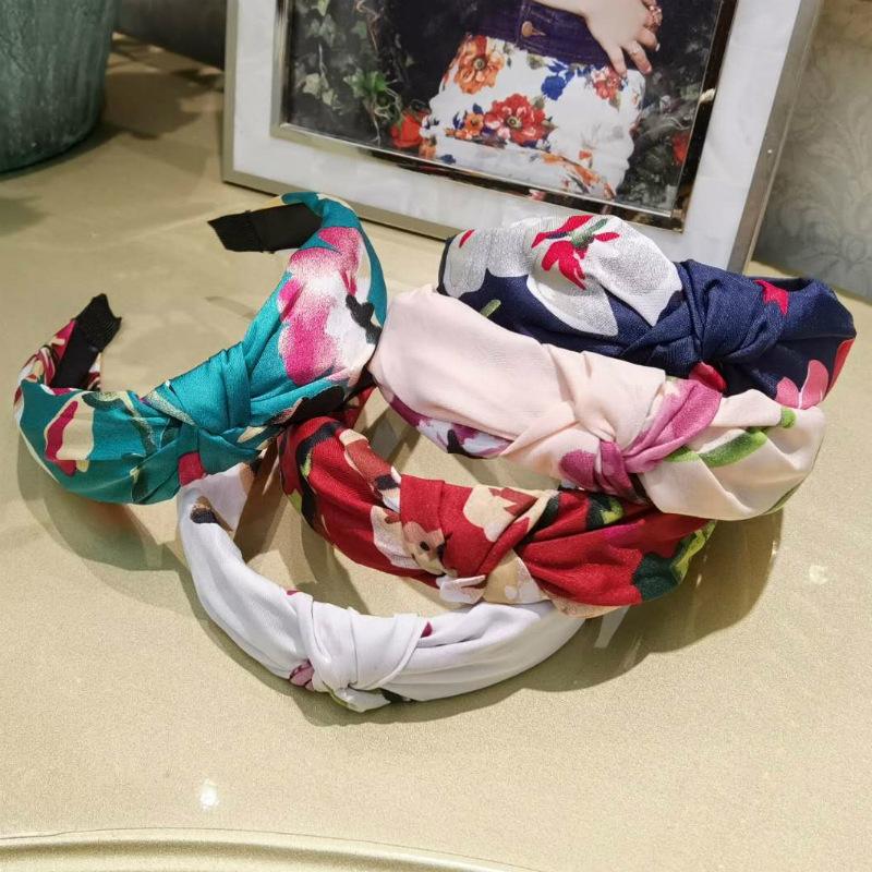 New Fabric Knotted Headband Fashion Wide Edge Printed Headpiece Women's Simple Face Wash Headband Hair Accessories
