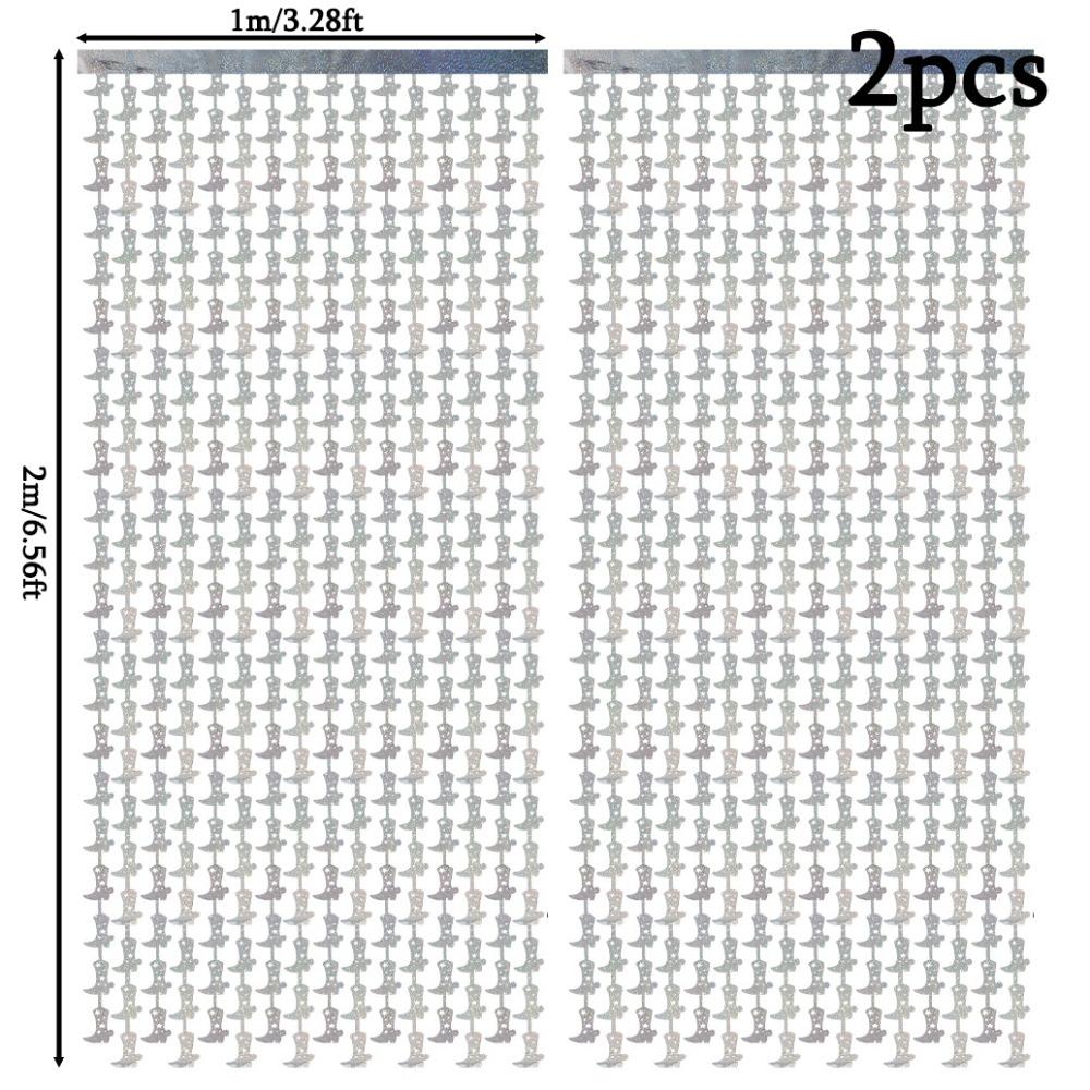 

2pcs Cowgirl Boot Iridescent Foil Curtain Party Photobooth Props Bachelorette Party Decorations Cowgirl Birthday Photo Booth Last Rodeo Backdrop 2pcs