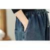 DIMANAF 2026 Summer New Plus Size Women Jeans Elastic Waist Long Pants Loose Casual Denim Cotton Trousers Plaid