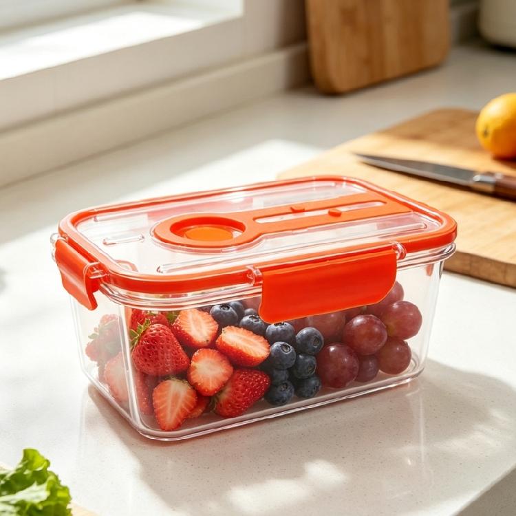 Fridge Storage Box with Draining Basket, Locking Lid Food Container for Fruit and Vegetable Storage in Refrigerators