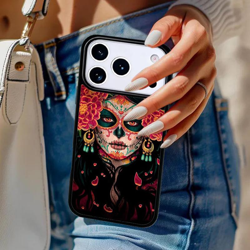 Catrina Beautiful Rose Girl Skull soft Phone Case For iPhone 17 Air 14 15 13 12 Max Cover For Apple 16 16e 11 Pro Max Plus Coque