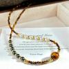 Vintage Strong Light High Quality Natural Tiger'S Eye Stone Artificial Crystal Pearl Necklace Collarbone Chain