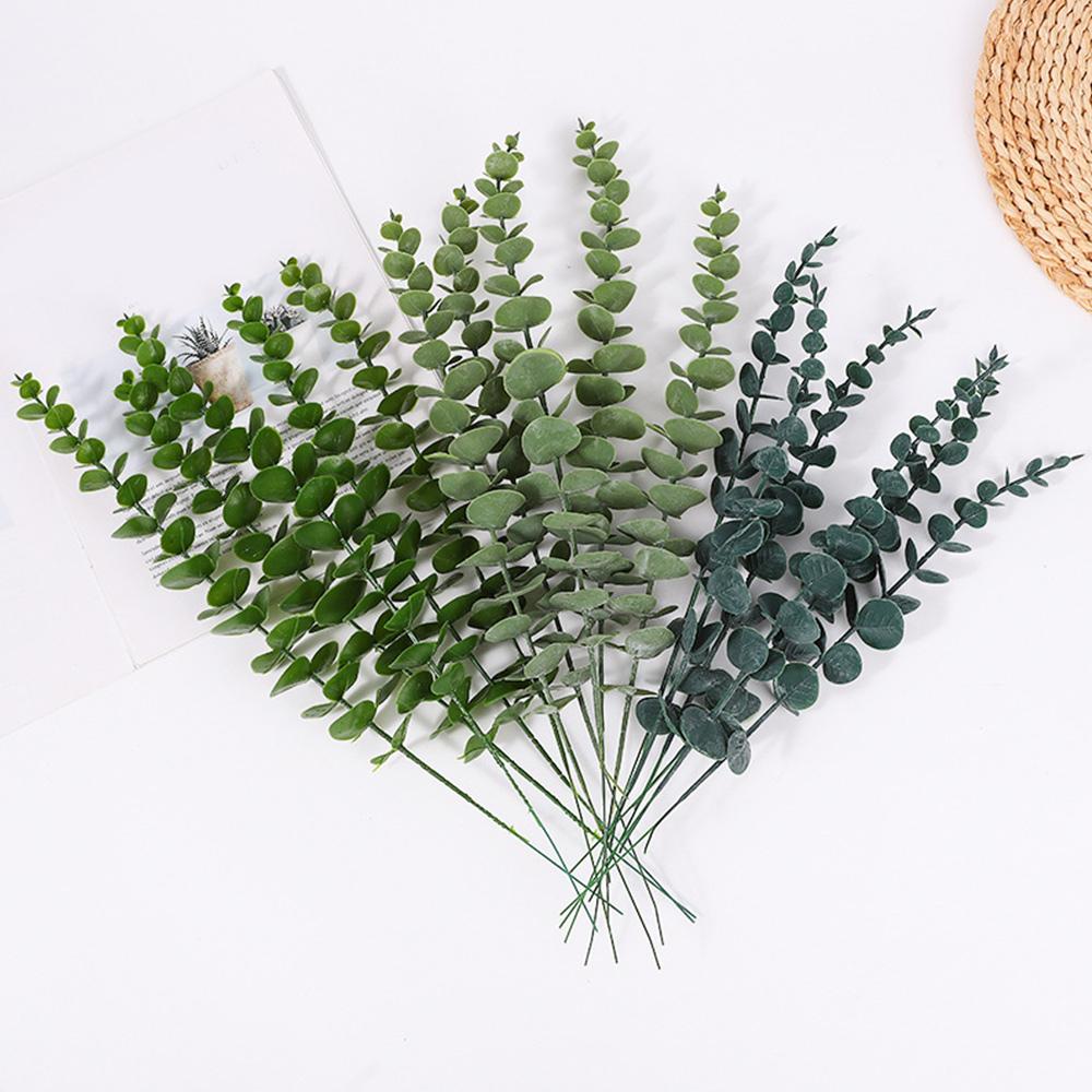 Fake Eucalyptus Leaf Artificial Green Plant Flowers Simulation Indoor Home Decor Silk Flowers Stem Outdoor Props Wedding