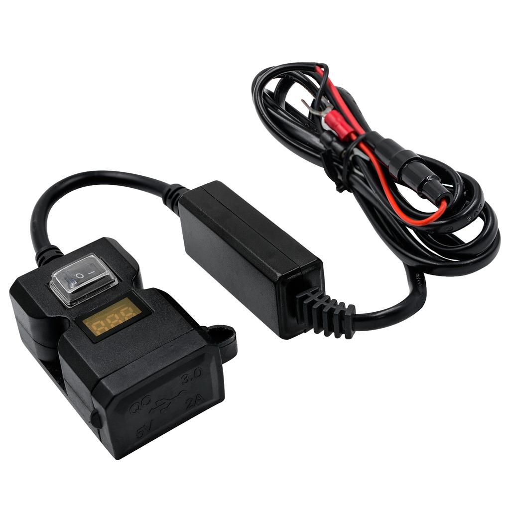 Motorcycle Electric Car USB Mobile Phone Charging Waterproof Switch Integrated Handle Bar Rearview Mirror, 9-32V