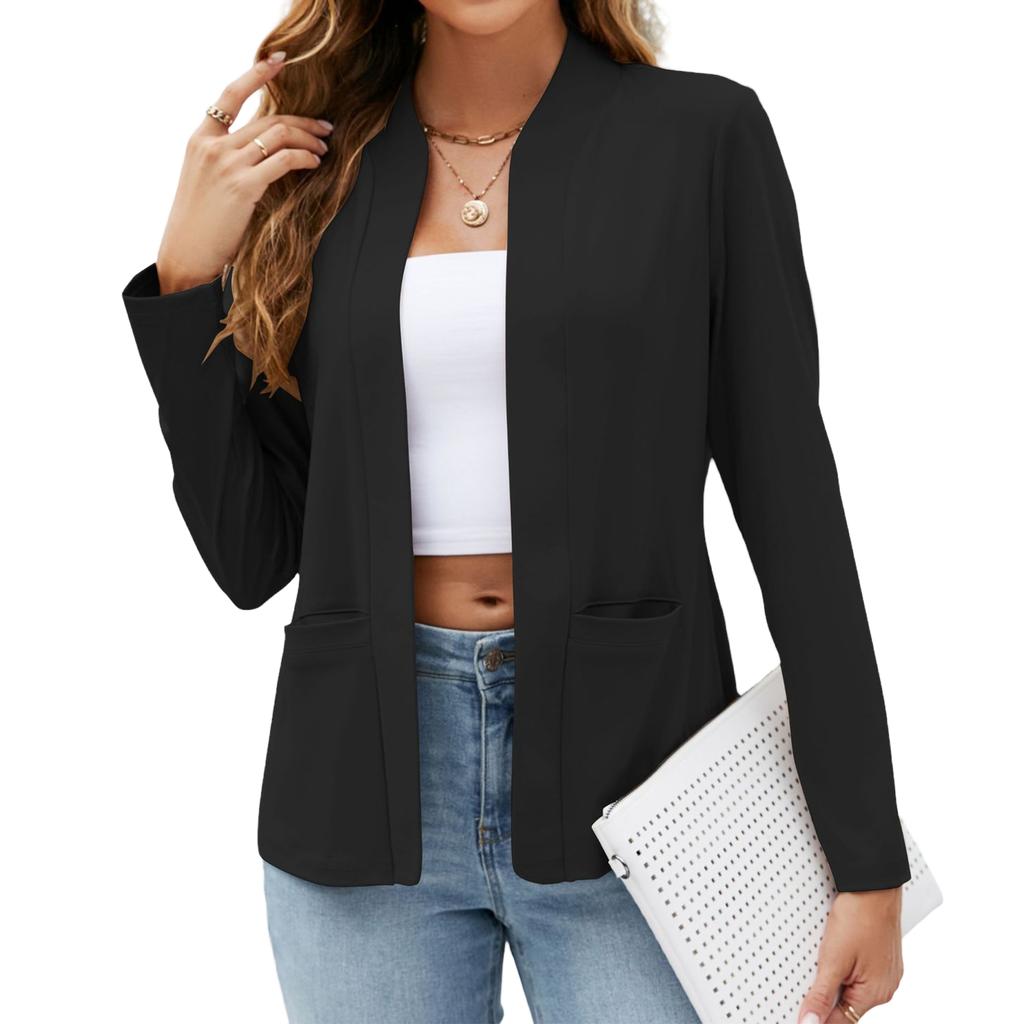Women's Lightweight Casual Long Sleeve Cardigan with Pockets Color Open Front Top