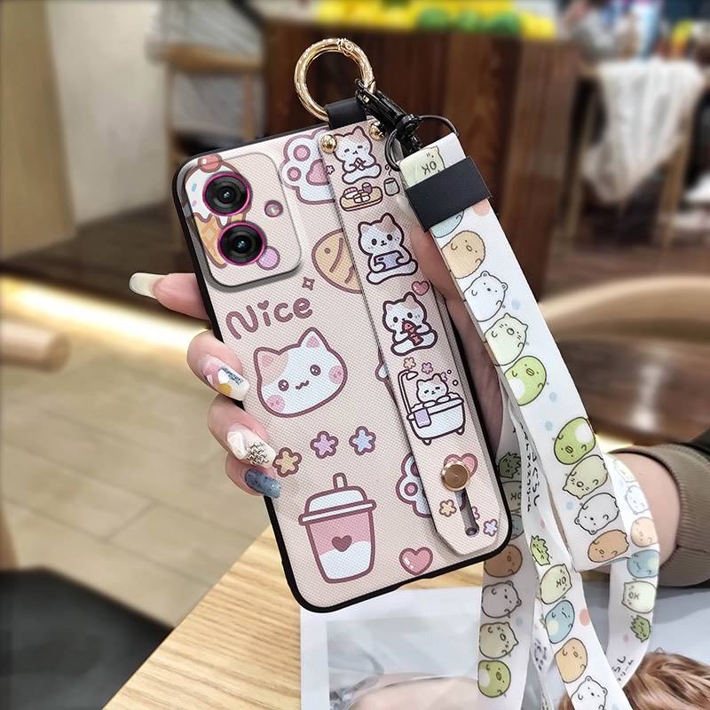 Cute Shockproof Phone Case For MOTO G55 5G Waterproof Soft Case Durable Back Cover Lanyard Anti-dust Silicone Kickstand