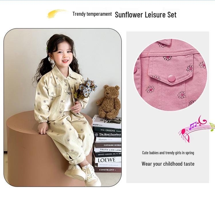 Floral Print Jacket & Pants Set for Girls - Spring/Autumn Casual Wear