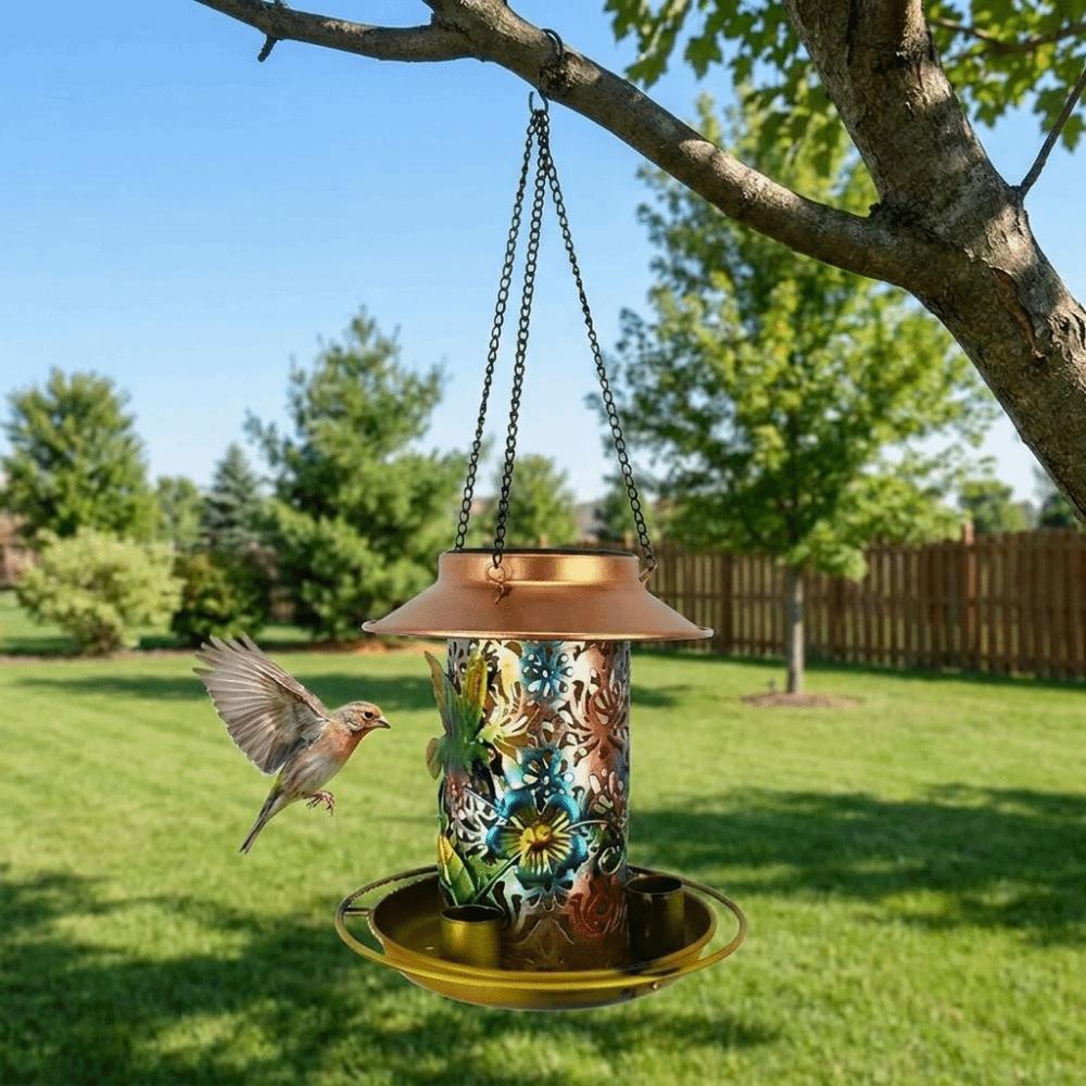 Waterproof Solar Bird Feeder Iron Bird Water Dispenser Funny Wild Bird Feeder for Outdoor