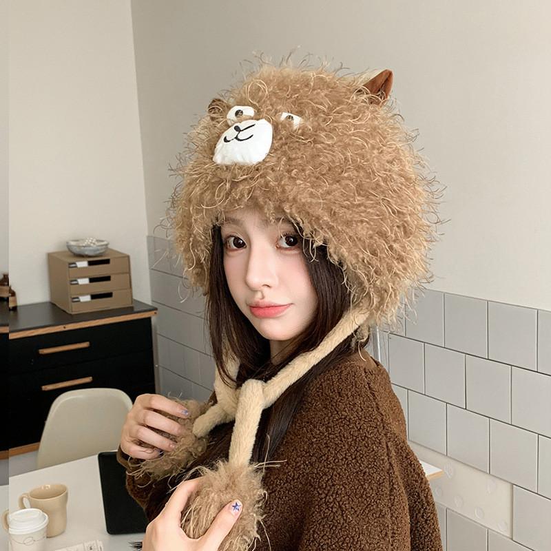 Winter Plush Cartoon Sheep Beanie Hat With Ear Protection For Girls And Kids